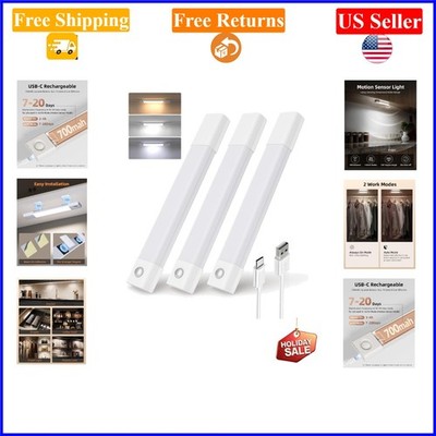 3 Pack 7'' Rechargeable LED Motion Sensor Closet Lights, Dimmable, 3 Color