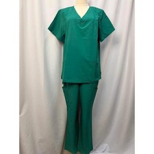 COZYFIT Womens Hunter Green Medical Scrub Set V-Neck Top and Cargo Pants Size L