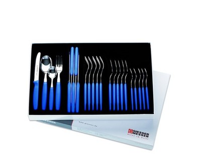 24er Besteckset Giesser Messer Gabel Esslöffel Teelöffel Tomatenmesser 11cm blau