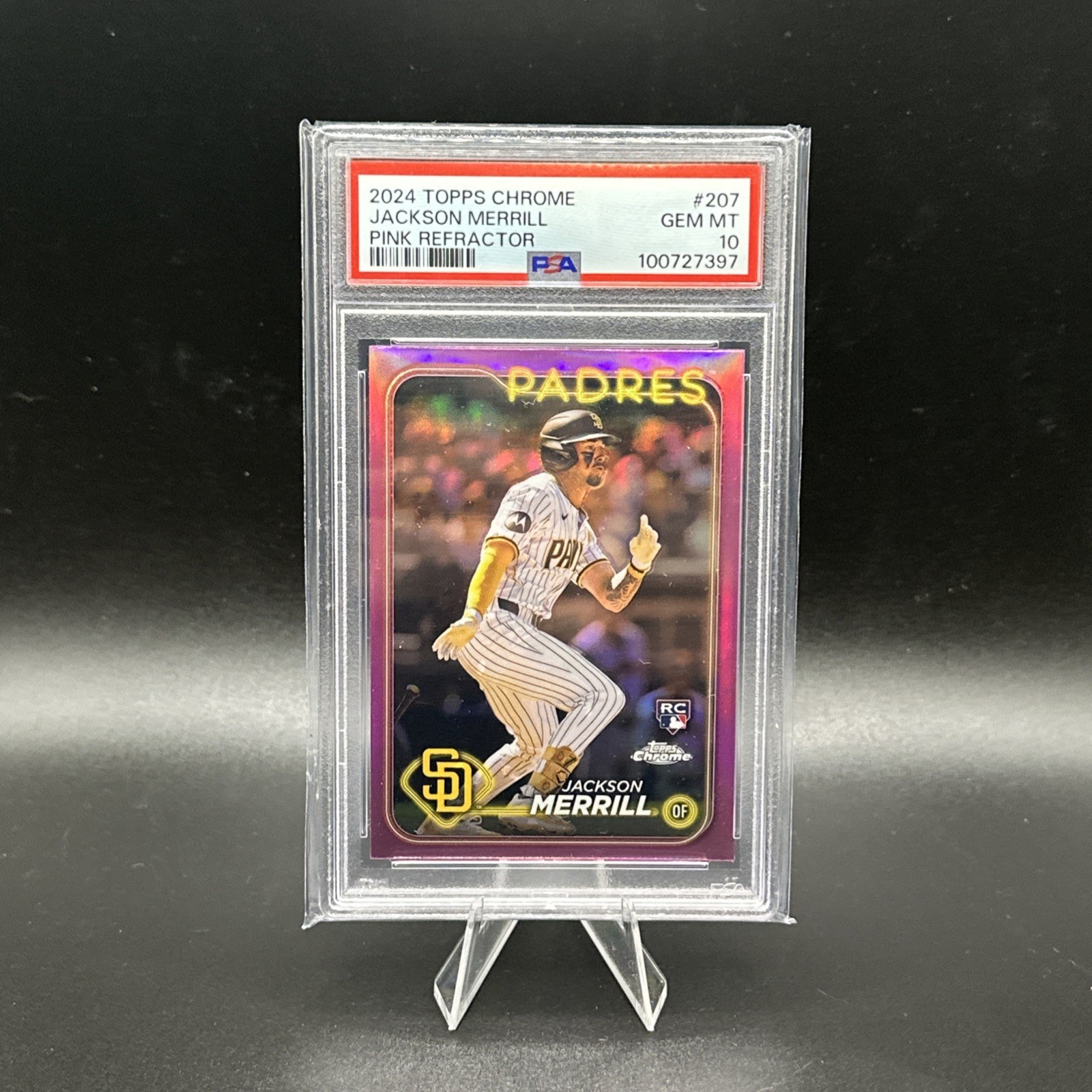 5871 Jackson Merrill 2024 Topps Chrome 207 Pink Refractor Rookie RC PSA 10