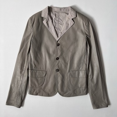 Rare JIL SANDER SS08 Raf Simons Reversible Leather Blazer Jacket Stone Grey IT36