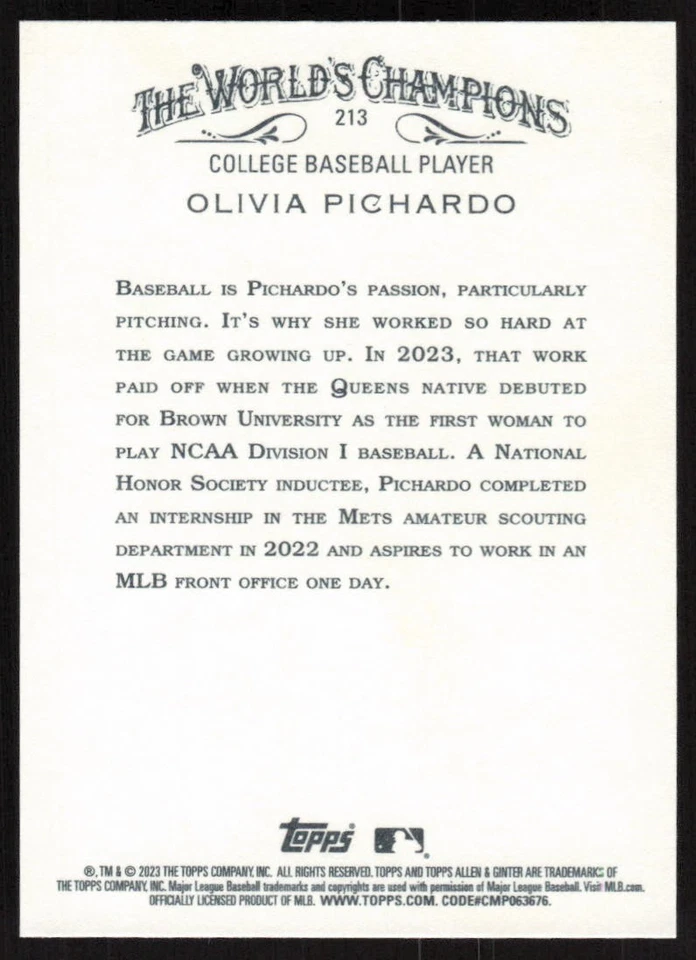 2023 Topps Allen & Ginter Olivia Pichardo #213 - Image 2 of 2