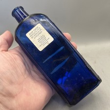 LOVELY BLUE GLASS VICTORIAN POISON BOTTLE WITH LABEL HILL PHARMACY KIRKHAM
