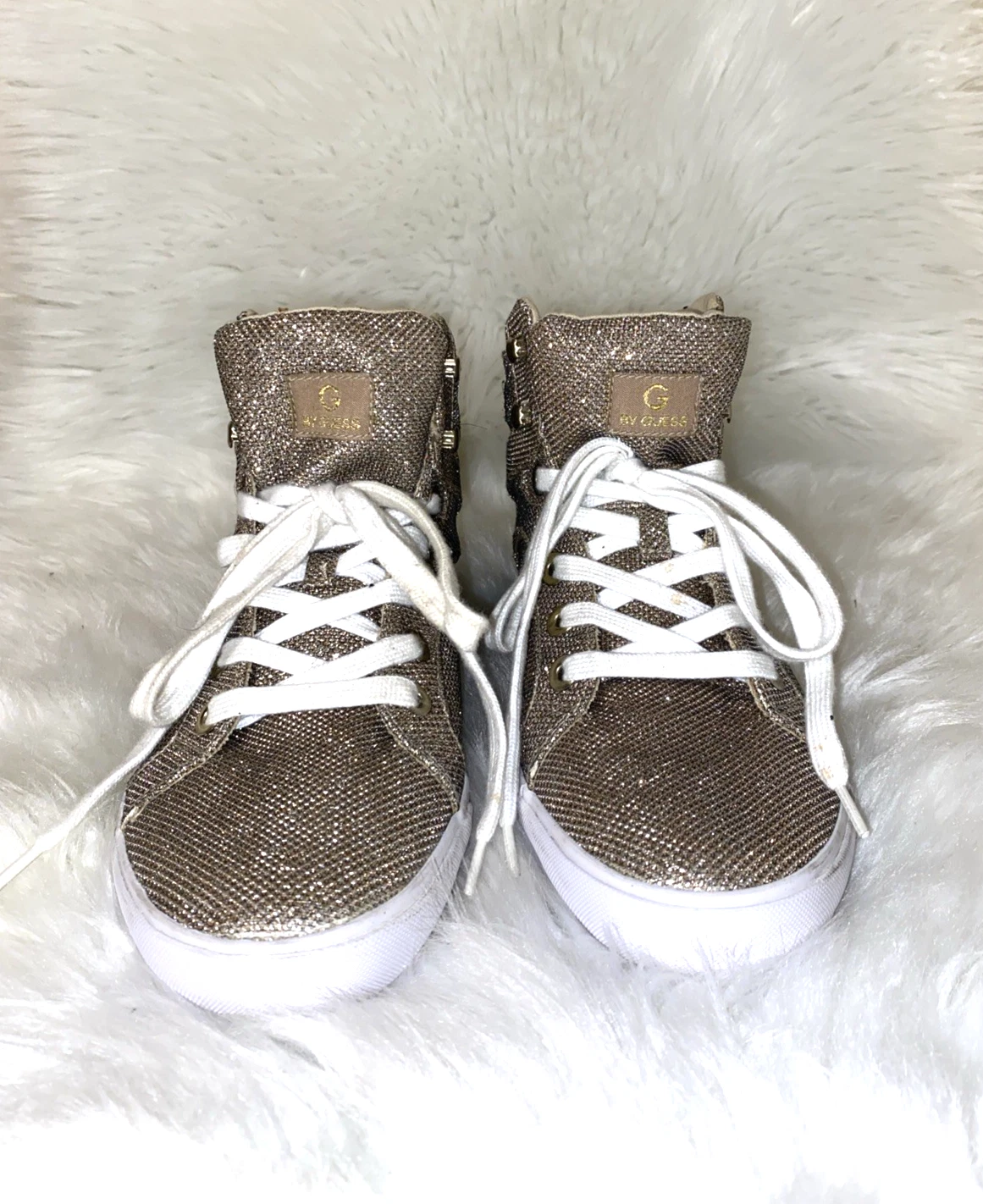 G by Guess Opall Gold Glitter High Top Sneakers Women’s Size 10 Lace Up Fashion