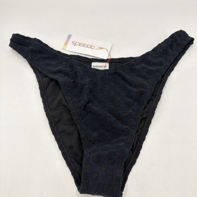 Speedo Terry Scoop Bikini Bottoms High Leg Black XL UK 16-18 Cheeky FLU3NTE BNWT