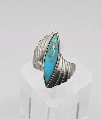 Sterling Silver Vintage Native Turquoise Fanned Twist Ring Size 9.5