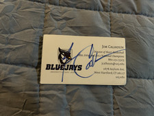Saint Joseph Blue Jays JIM CALHOUN Signed Business Card BASKETBALL HOF AUTOGRAPH