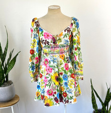 ALICE + OLIVIA - CRAWFORD SWEETHEART SMOCKED MINI DRESS – 16 AUS - FLORAL COTTON