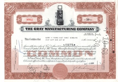 The Gray Manufacturing Co. - Original Stock Certificate - 1968 - N0811