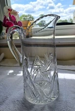  AMERICAN BRILLIANT CUT GLASS,HEAVY, CRYSTAL WATER PICTCHER  9 1/2in TALL 