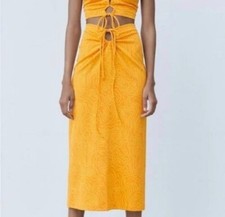 Zara Tie Front Cut Out Midi Skirt NWT Small