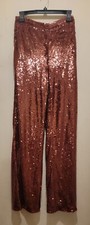 Halston Women  Sequined Wide-leg Pants Rust Reddish Brown Sz S ( Sz 4/ 6)