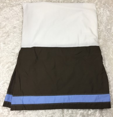 Pottery Barn Kids Crib Skirt Dust Ruffle Chocolate Brown Cornflower Blue  Trim