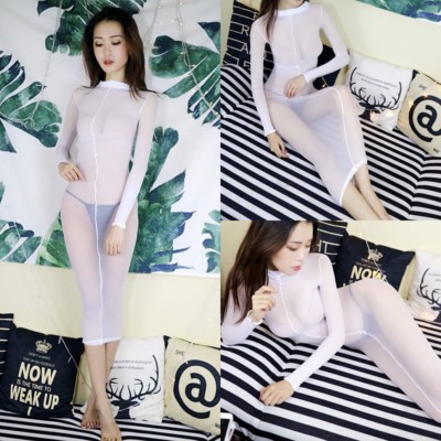 USA 3PCS Sexy Transparent Long Sleeve Bodyhose Bodycon Long Dress  Bodystockings