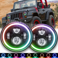 Pair RGB Halo 7" inch LED Headlights For Jeep Wrangler JK JKU 2007-18