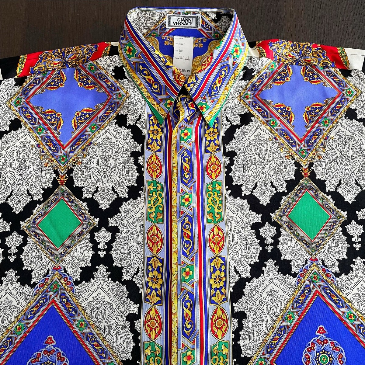 GIANNI VERSACE silk shirt Checkerboard & Damask print size 52 from