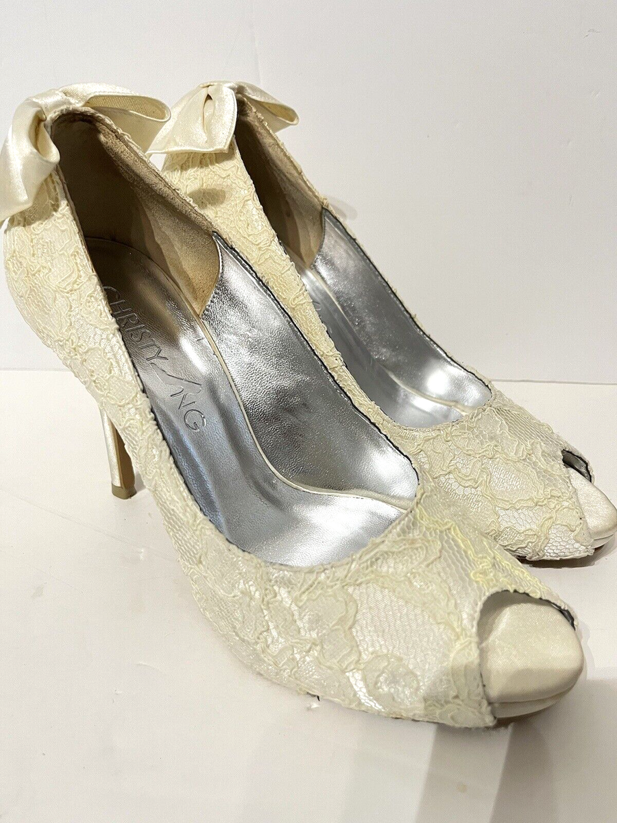 LADIES CREAM BRIDAL LACE MESH PUMPS HEELS SHOES FROM CHRISTY Ng