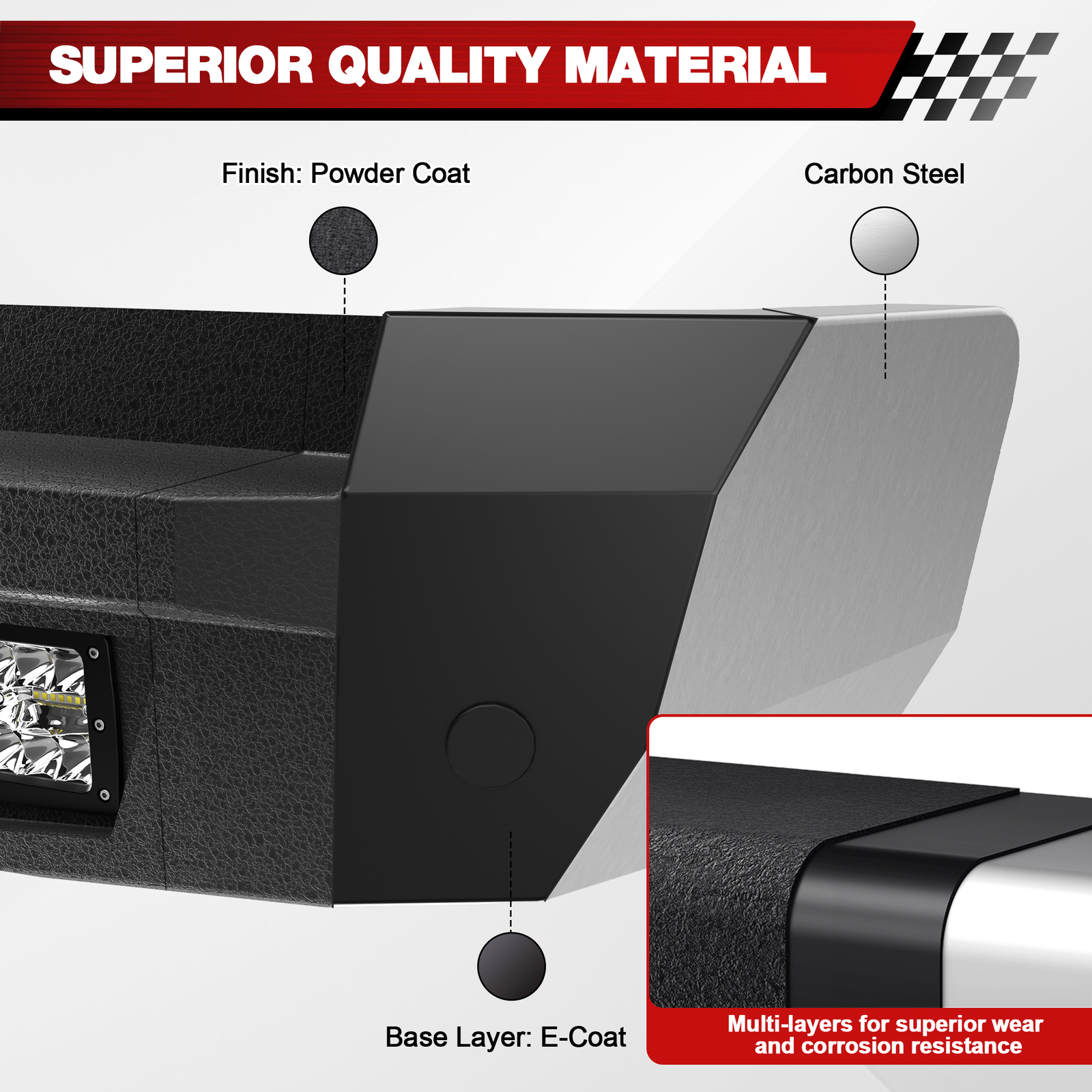 Steel Rear Bumper with LED Lights &Sensor Holes For 2021-2025 Dodge Ram 1500 TRX