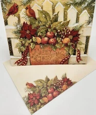 2 LANG Premium Linen Glitter "Merry Christmas Welcome" Card Susan Winget Art NEW