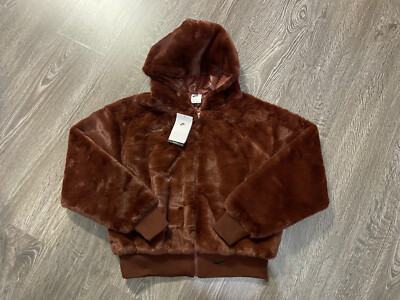 Nike Women's Sportswear Essentials Faux Fur Brown Jacket
