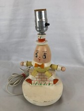 Vintage Wooden Humpty Dumpty Yellow  White Handmade Table Lamp Portable
