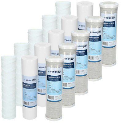 Set 15x Wasserfilter 10'': 5x String-Filter, 5x Schaumstofffilter, 5x Aktivkohle