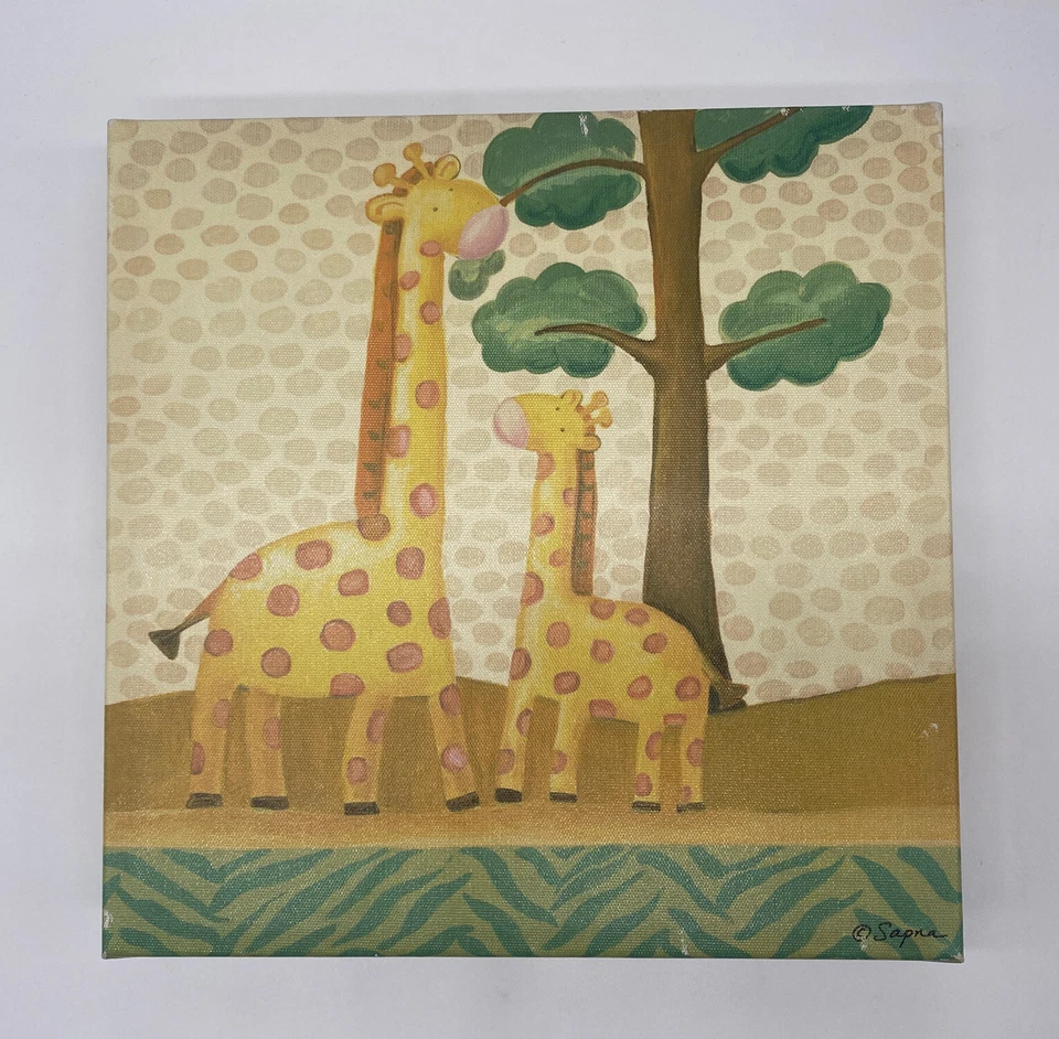 Juego de 3 impresiones en lienzo de animales Sapna mono león jirafa hipopótamo decoración de guardería Foto 2 de 4