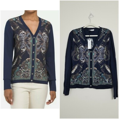 NWT VERSACE COLLECTION Baroque Flower Mixed Media Cardigan US M/IT 44