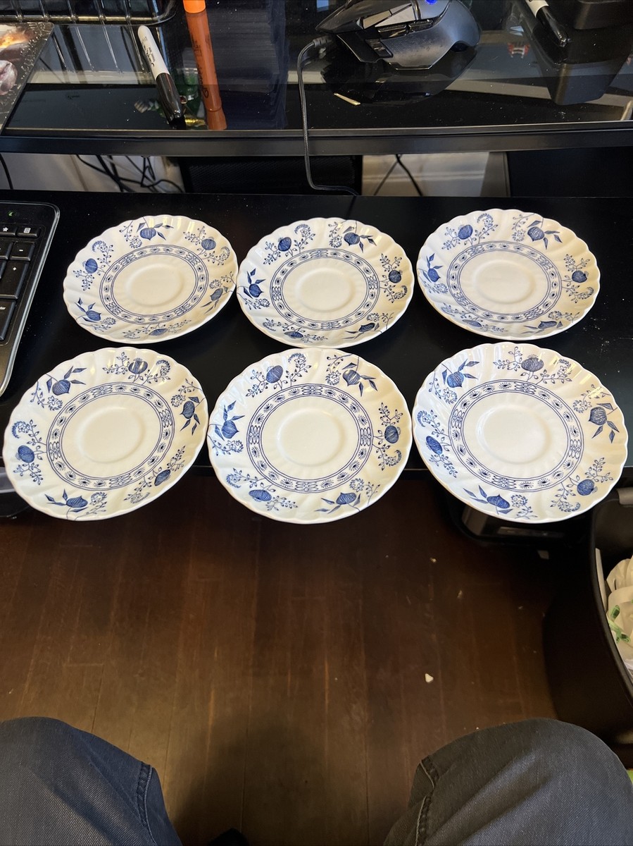 Lot of 6 Johnson Brothers Blue Nordic Ironstone Onion Saucers