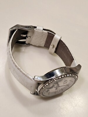ARMANI EXCHANGE WHITE LEATHER BAND,SILVER TONE,CRYSTAL BEZEL  display picture 2