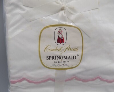 Vintage Sealed SpringMaid Combed Cotton Percale Twin Flat Sheet Pink Trim