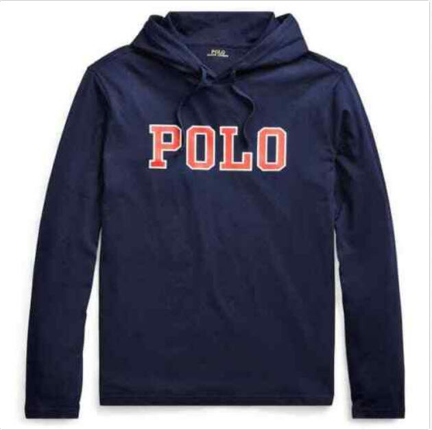 RALPH LAUREN LOGO HOODED LONG SLEEVE T-SHIRT NAVY/RED XL FREE