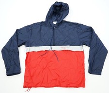 Rare VTG ADIDAS Spell Out 1/4 Zip Striped Color Block Hooded Jacket 80s 90s SZ M