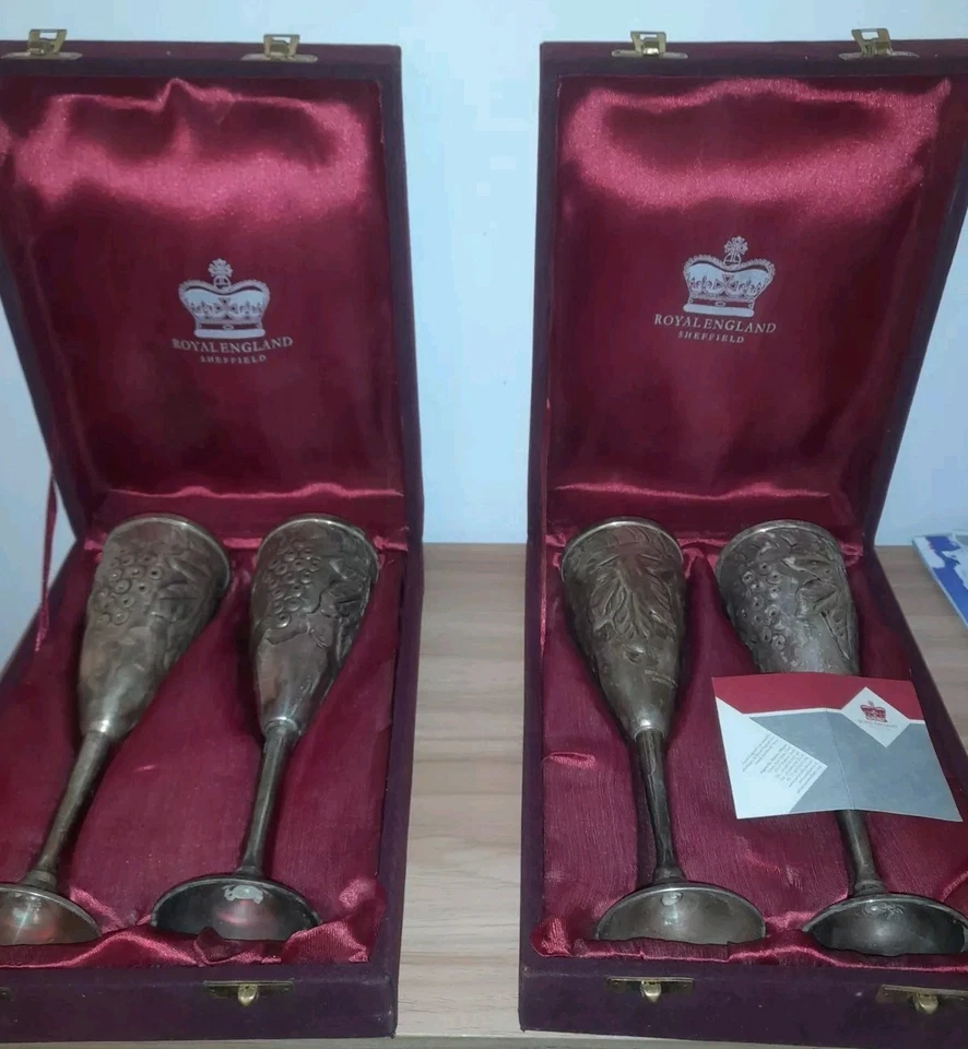 CALICE IN PLACATO ARGENTO ROYALENGLAND SHEFFIELD 2 CONFEZIONI COME DA FOTO - Immagine 3 di 4