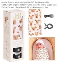 All4Ella Baby Girl Boy Gift Newborn Muslin Swaddle Blanket Puppies Stroller Clip