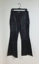 Cowgirl Fashion Black Faux Leather Women's Pants High Rise White Stitch T42/US32
