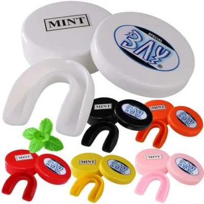 BAY® MINZ Geschmack Zahnschutz SR JR mit Dose Box Sport Mundschutz schwarz weiß