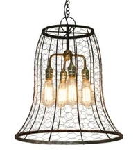 Minimalist Wire Cage Bell Shape Pendant Light Industrial Modern Open Bronze Gold