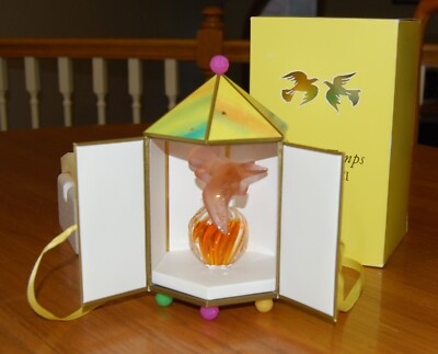 LALIQUE CRYSTAL NINA RICCI L'AIR DU TEMPS PARFUM ROSE PINK DOVES IN CAROUSEL BOX