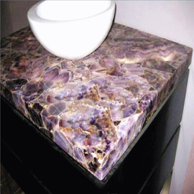 Amethyst Quartz Agate Console Slab Top, Coffee End Slab Top Modern Decor