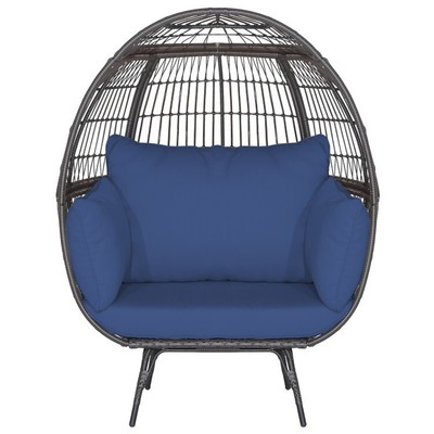 2 Person Oversized Rattan Patio Garden Egg Shape Lounge Chair w/ 4 Cozy Cushion