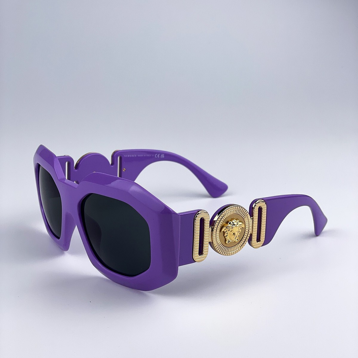 Versace Women Sunglasses Lilac Dark Grey Irregular Oversized  display picture 2