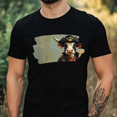 Mens Pirate Cow Print Cotton T-Shirt Size XS to 5XL