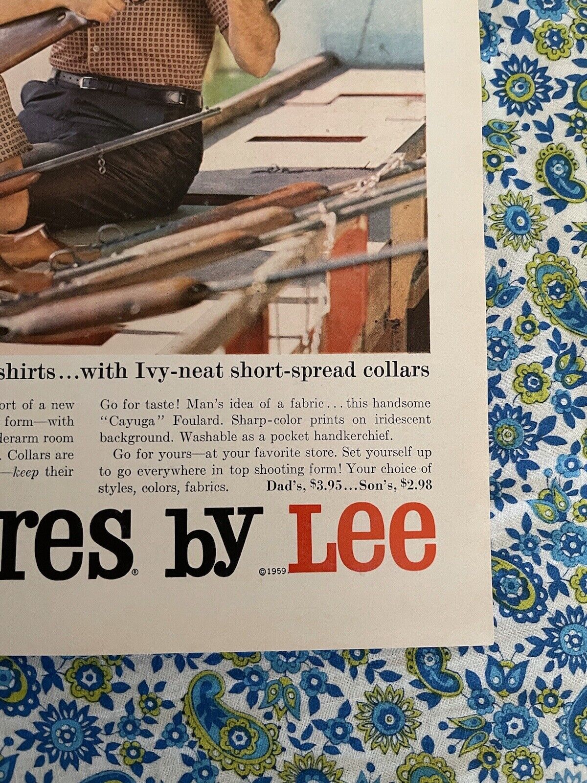 Vintage 1959 Leesures By Lee Shirts Print Ad Man Guns Active Wear Leisure