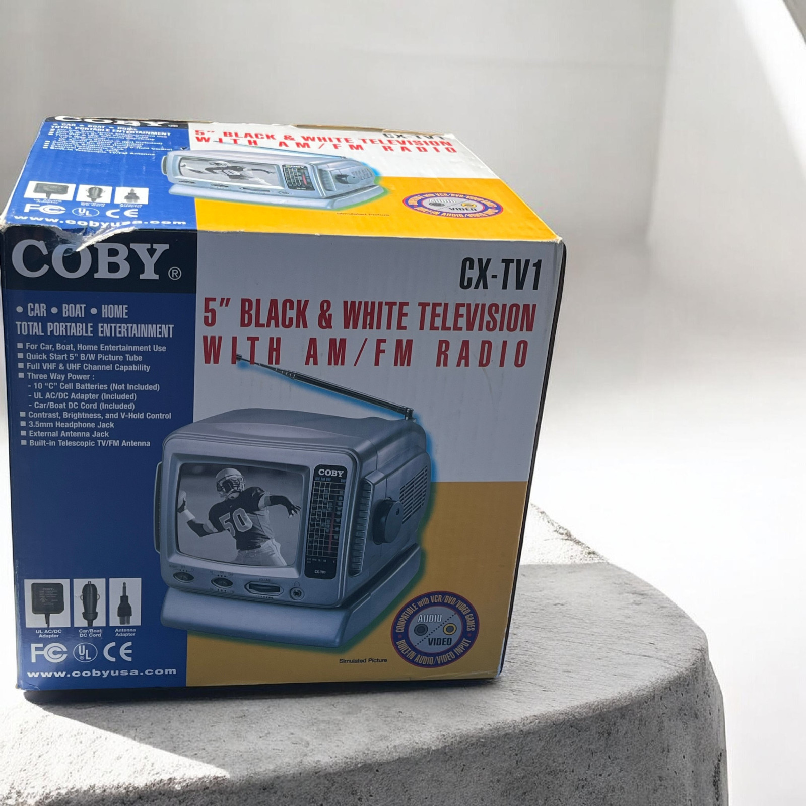 Coby CX-TV1 Black White 5-inch Portable VHF/UHF TV with AM/F