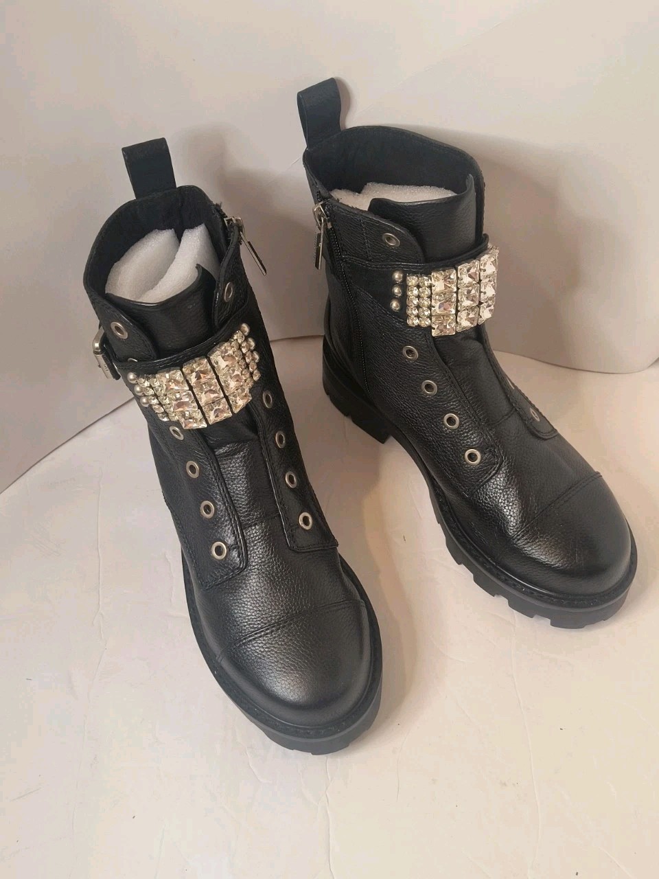 Karl Lagerfeld Women's Maeva Black Leather Embellished  Ankle Boots Sz 7.5