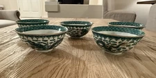 Chinese Famille Verte 5 Small Rice Bowls Green Dragon 4-3/4”