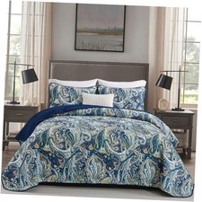 Navy Blue Paisley Quilt Set Size Boho Bedspread Coverlet King Navy Blue Gold