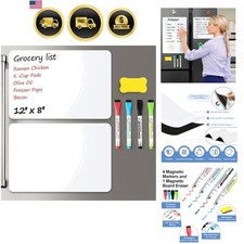 2 Pack Magnetic Dry Erase Board Sheet for Fridge, 12"x8" Erasable Refrigerato...
