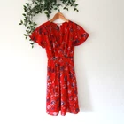 Lucky Brand Women's Red & Blue Floral Tie Back Short Sleeve Dress Size XS